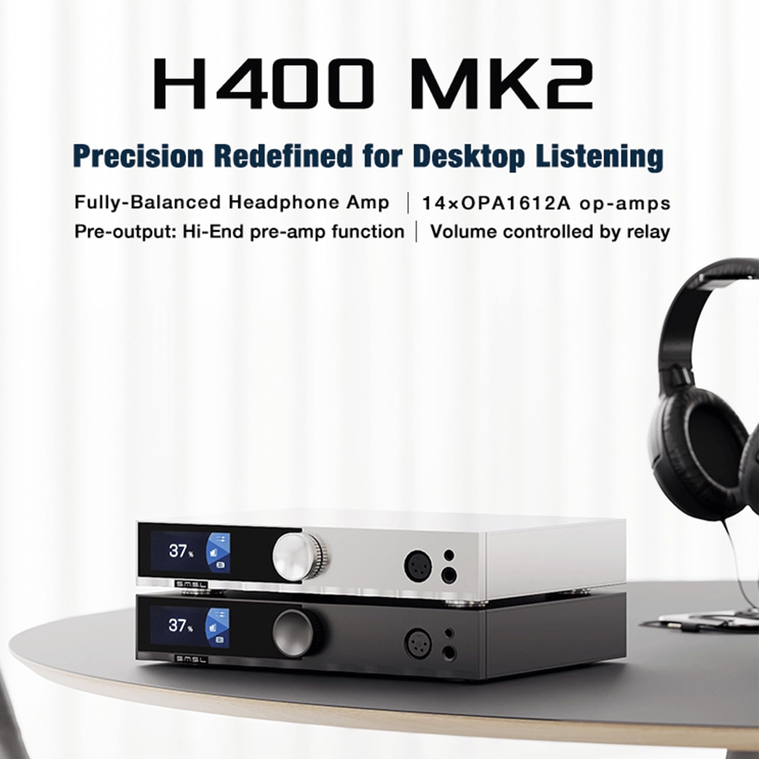 S.M.S.L H400 MK2 Hi-Res w pełni zbalansowany wzmacniacz słuchawkowy i przedwzmacniacz Hi-End, zasilacz GaN, 18 W/32 Ω, dźwięk Hi-Fi, zbalansowane 4,4 mm / wyjście 6,35 mm, sterowanie wzmocnieniem 3