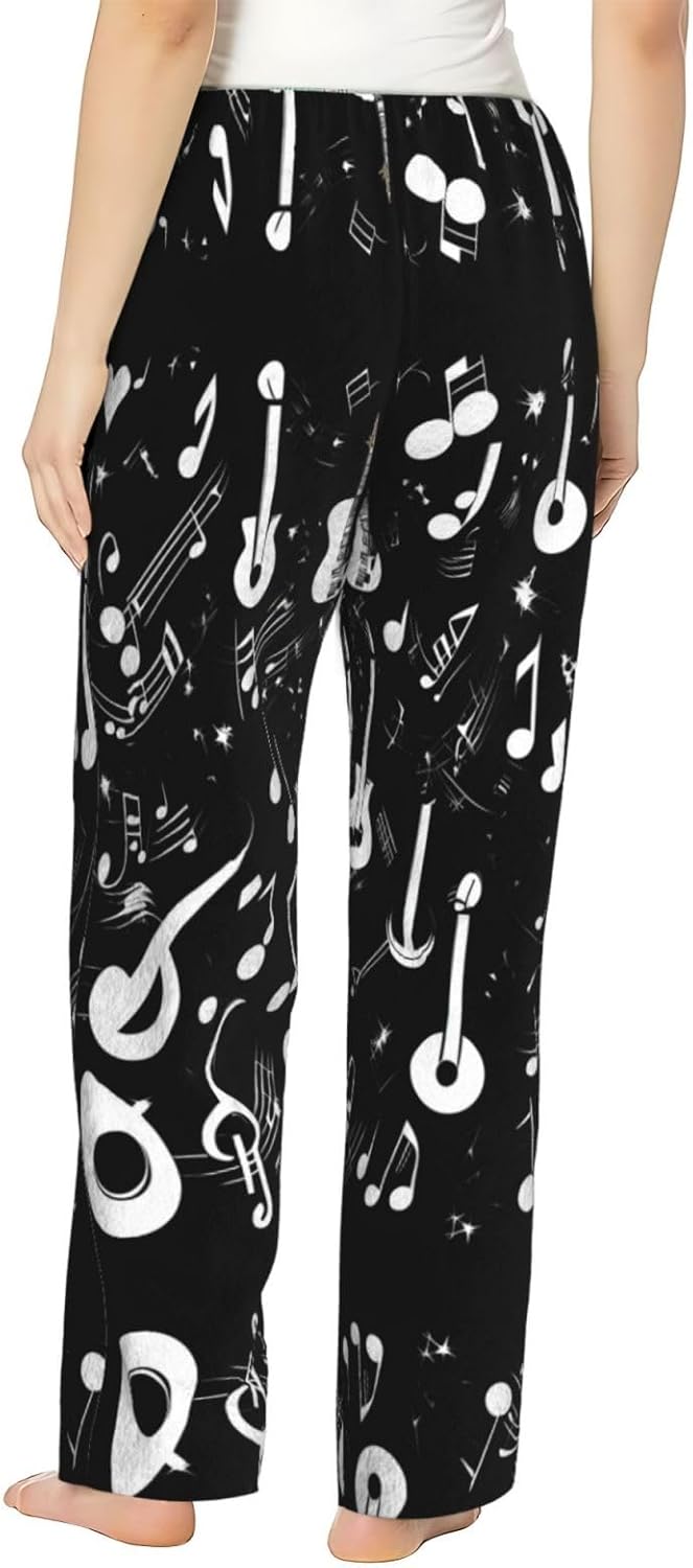 Music Symbols Love Print Cozy Christmas Pajama Pants,Flannel Pajama Bottoms,Cater To Various Body Types