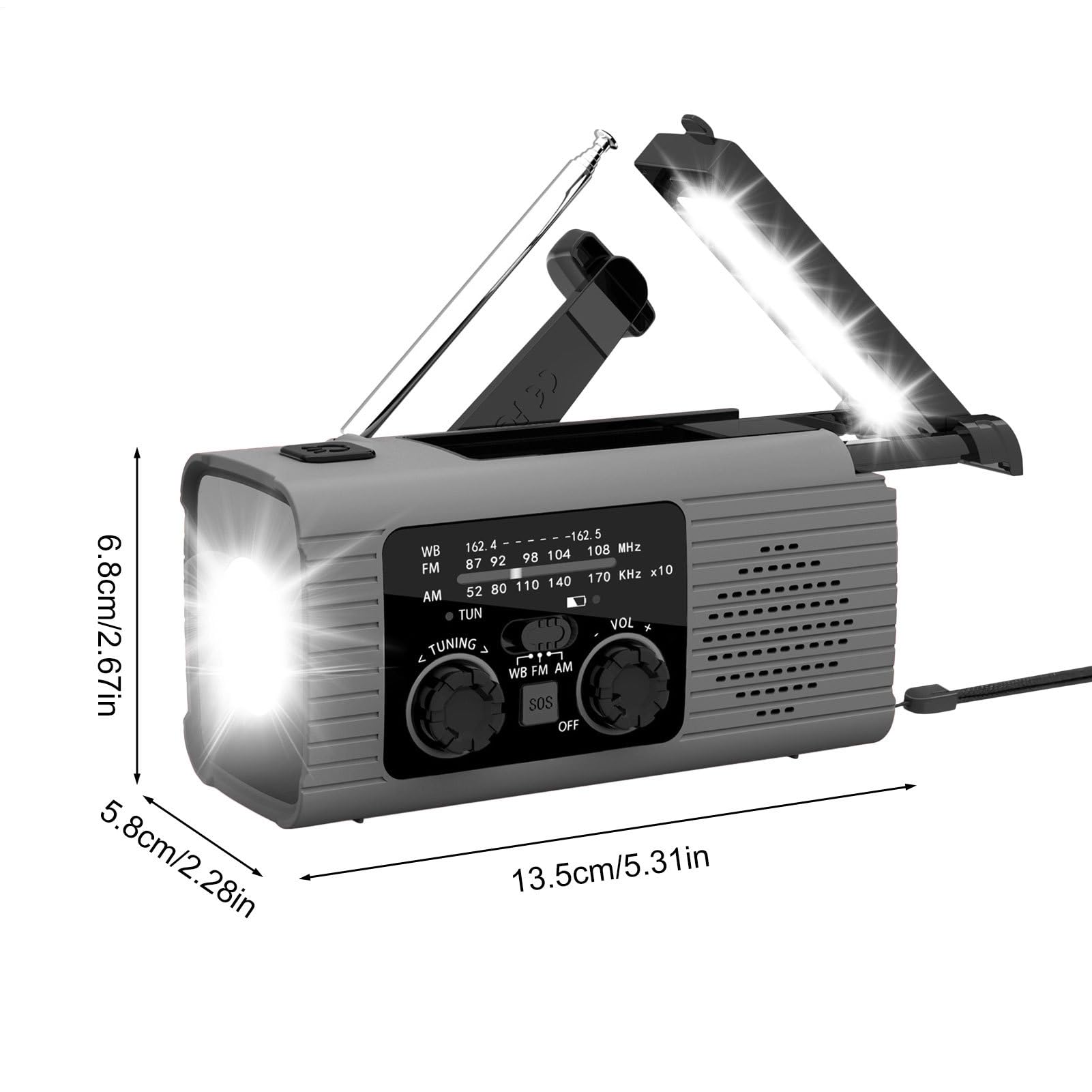 Radio de Energía Solar y Meteorológica de Manivela - Am/FM/NOAA con Linterna, Carga de 3 Vías, SOS Alarma y Banco de Energía para Viajes Largos