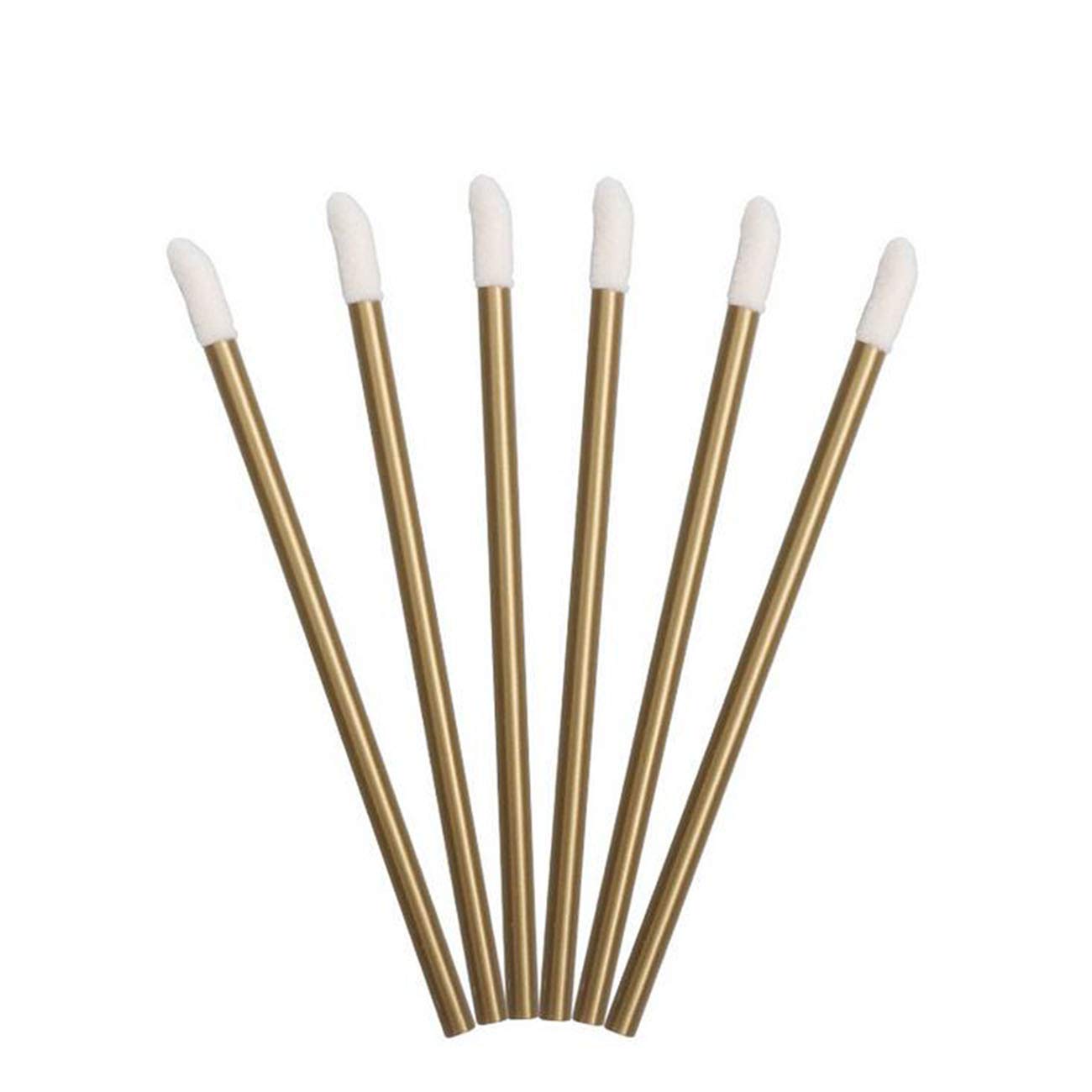 100PCS Disposable Lip Brushes Kits Lipstick Gloss Wands Applicator Perfect Makeup Tool (Gold)