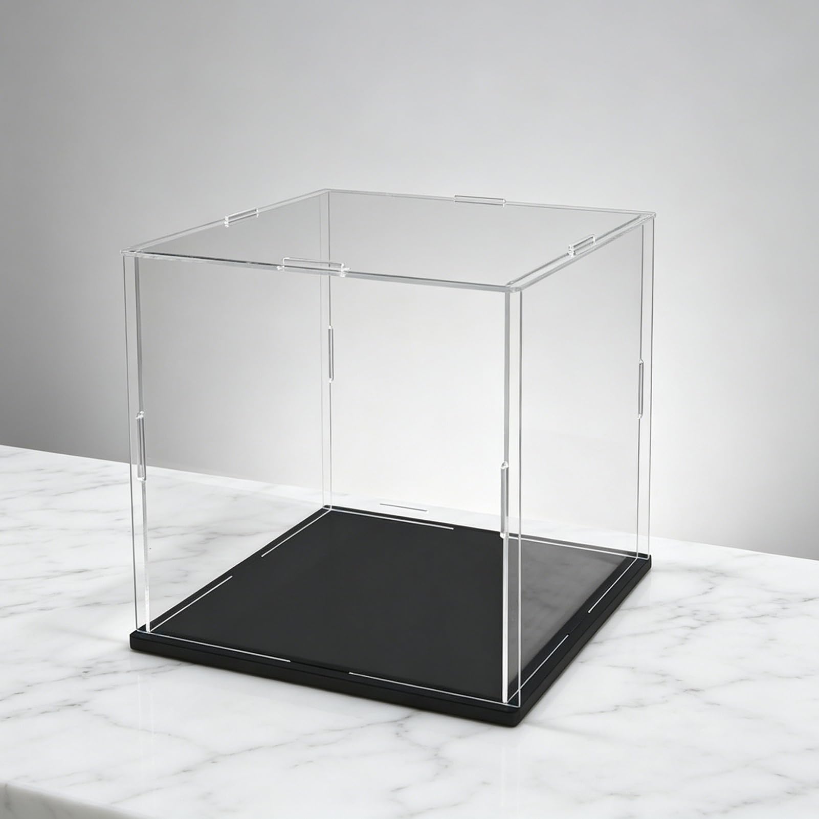 Large Assemble Acrylic Display Case for Collectibles, Blind Box Small Statue Display Stand Acrylic Dust-proof Cover, Model Showcase Organizer Box(Black Base,25x25x25cm)