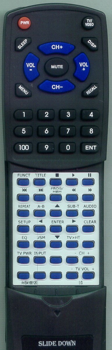 Redi-Remote replacement remote control for LG, showing the front with various buttons and a sliding cover at the bottom.