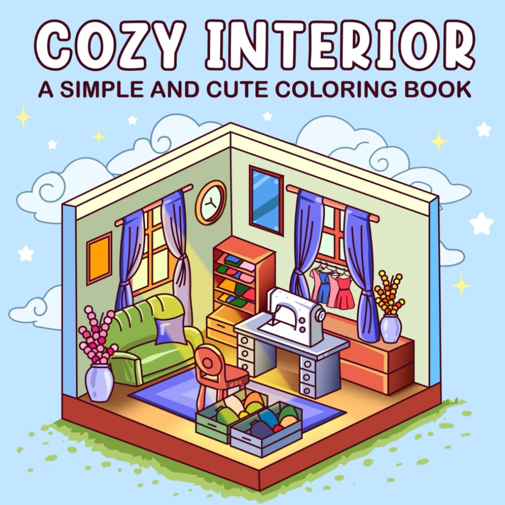 Cozy Interior: A Simple and Cute Coloring Book Featuring Calming Spaces Design for Mindfulness.