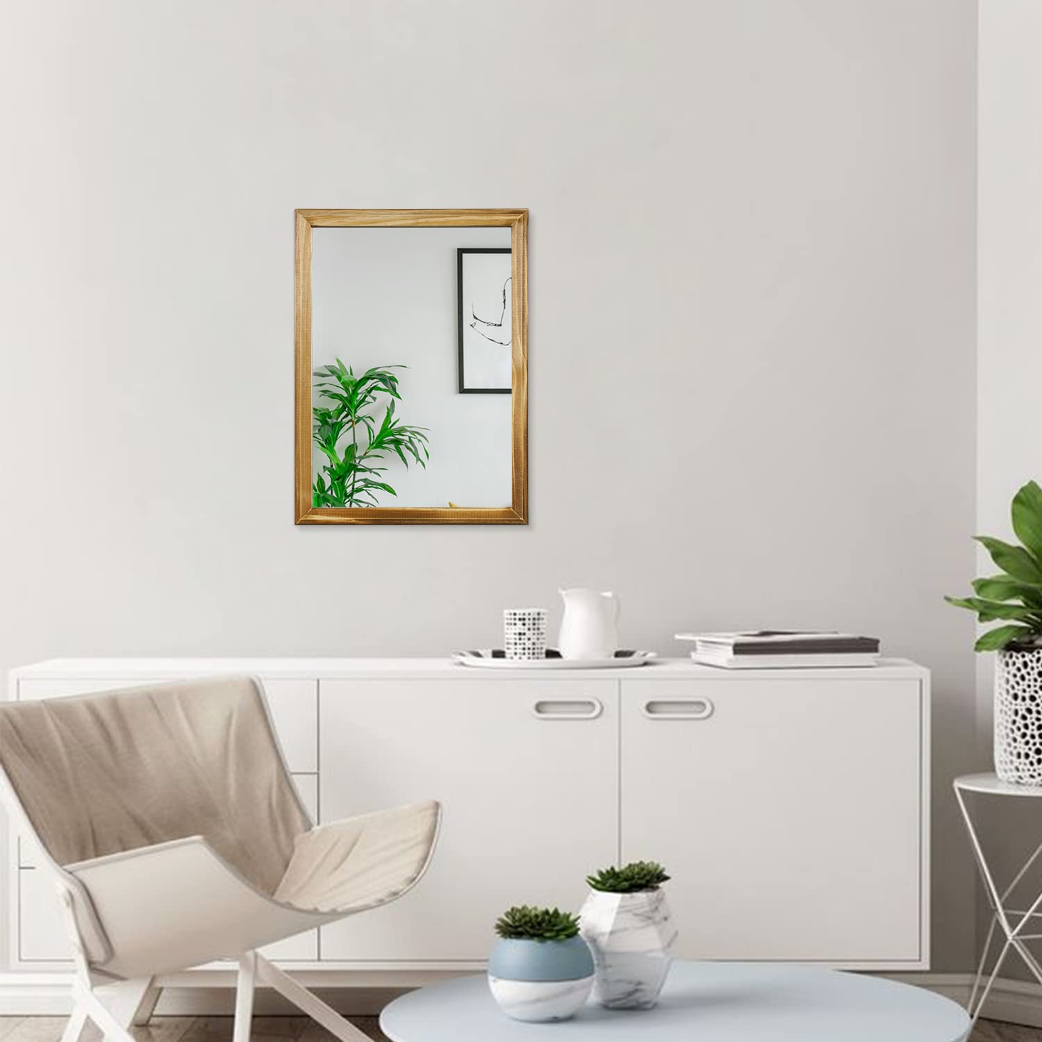 AAZZKANG Rustic Mirrors for Wall Rectangle Wood Frame Mirror Farmhouse Bedroom Bathroom Decorative Mirror - Image 6