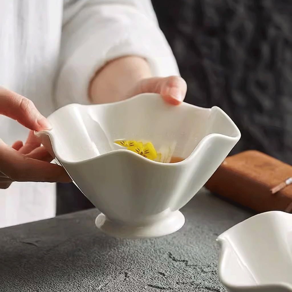 Miski do kuchni, biała porcelana salaterka, geometryczna miska kuchenna, domowa miska deserowa, miska na sałatkę owocową, komercyjna miska na przekąskę