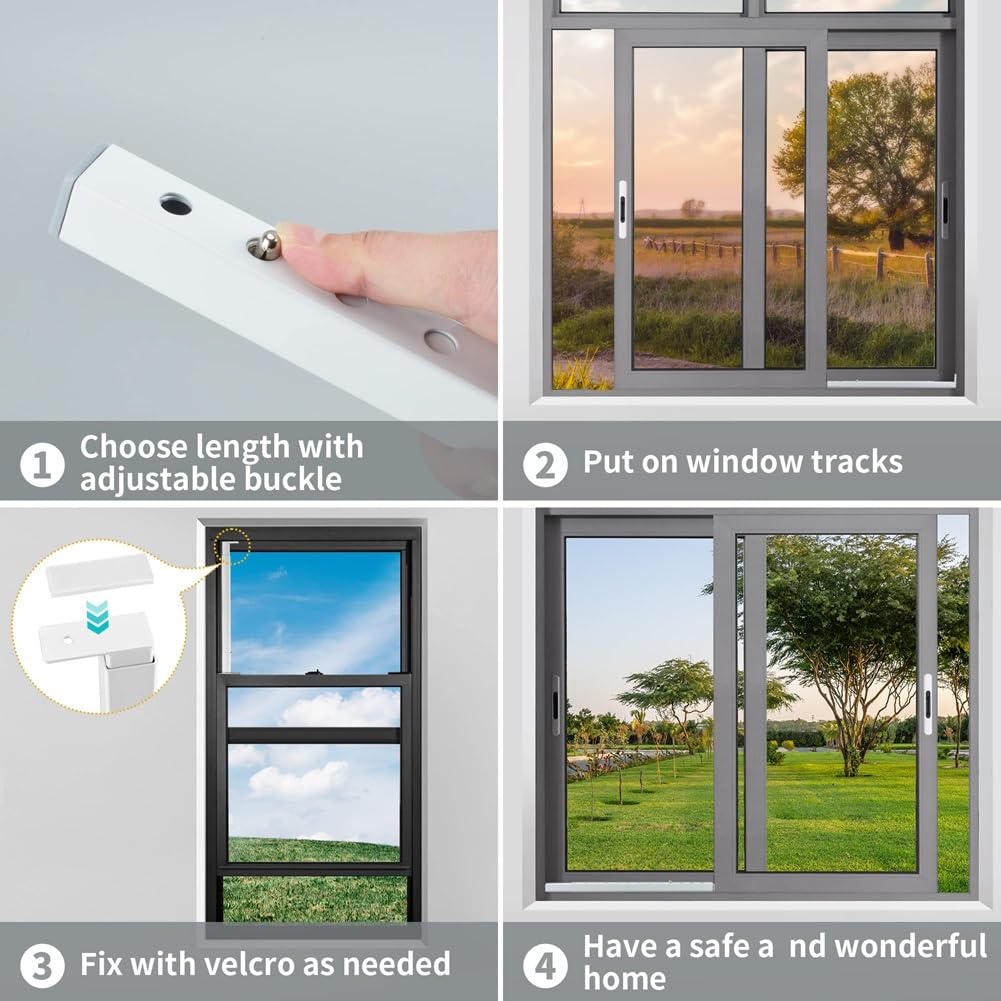 Barras de Seguridad para Ventanas Ajustables (Acero), Barras de Seguridad para Ventanas en el Interior para Evitar Robos, Topes para Ventanas de 16,3 Pulgadas