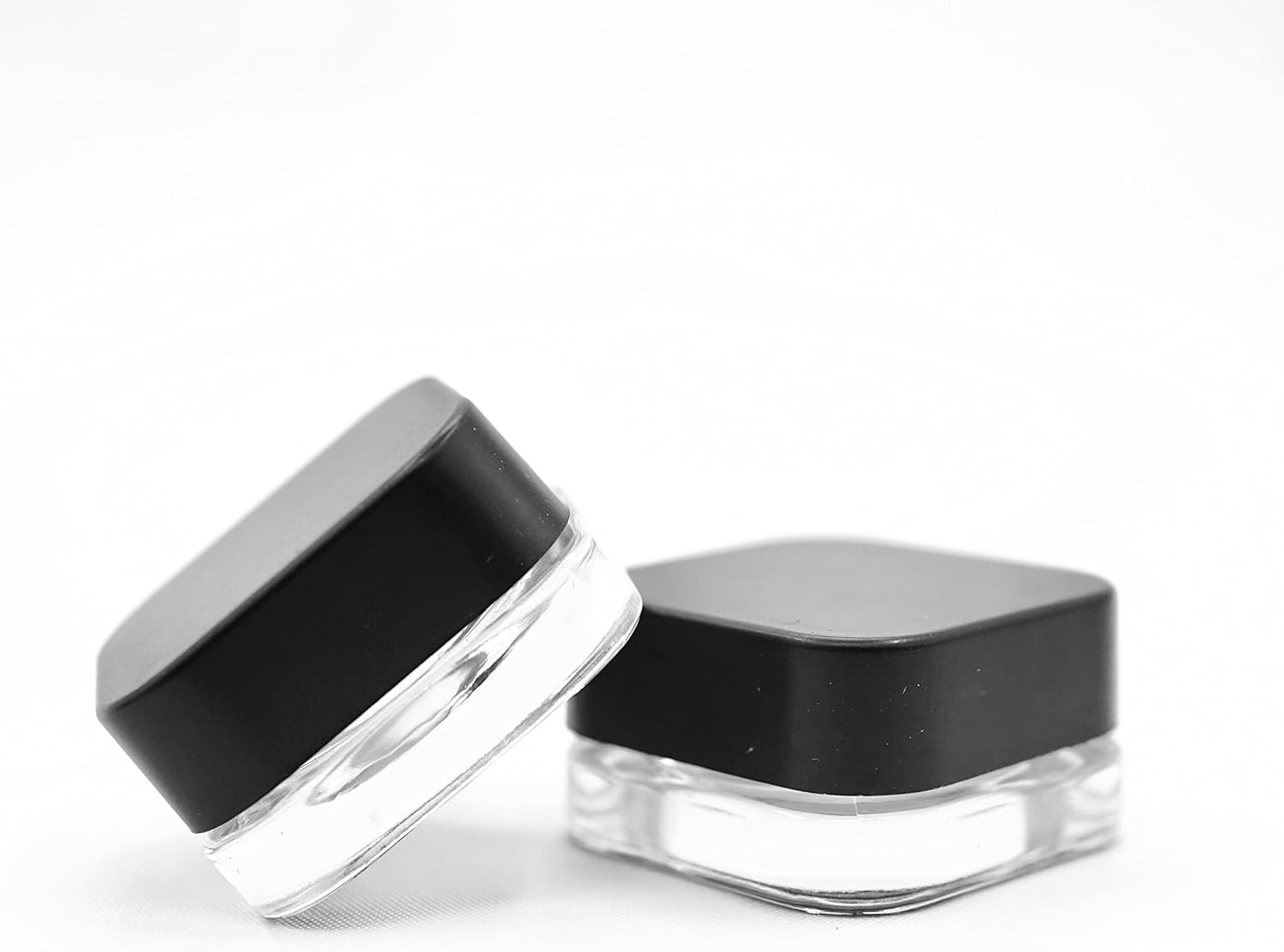 60 Pack | 7ml Square Jar w/Dual Compartments (3.5ml each compartment) | Cube Jar Glass Container (Black-Lid)