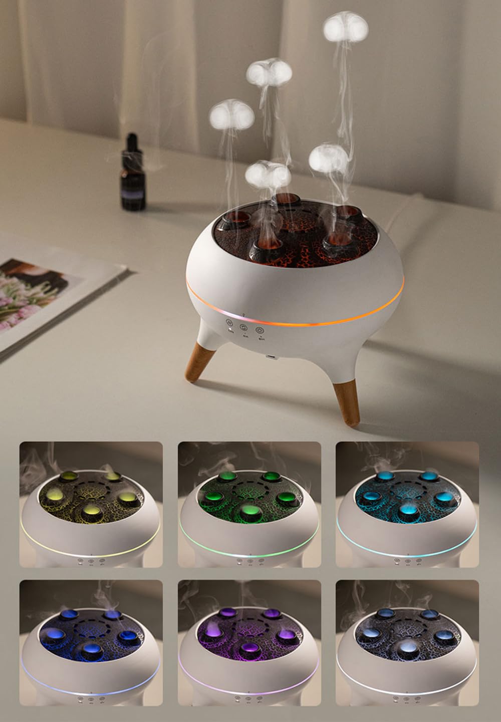 ThreeH Diffusore di meduse 3 in 1 Umidificatore con 7 colori LED telecomando per home office yoga, camera profumazione ambiente aromaterapia