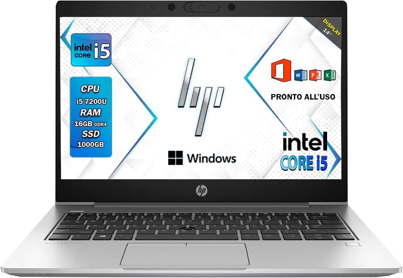 HP ProBook 640 G4 Silver, Pc portatile i5 7th, fino a 3.10 ghz, ram 16GB, SSD 1 Tb, Notebook 14 pollici, wi fi, Windows 11 pro (Ricondizionato)