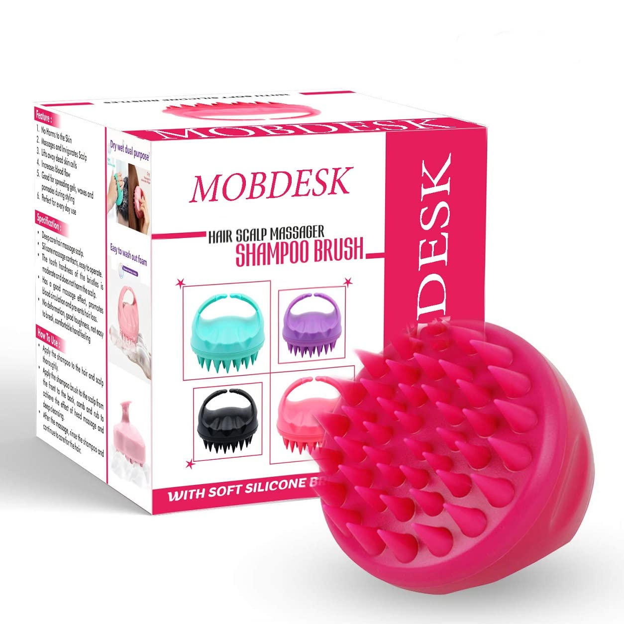 MOBDESK Hair Scalp Massager Shampoo Brush with Soft Silicone Bristles for Anti Dandruff, Exfoliating with Scalp Care Manual Head Massager (0987-P) (pink) (B0BCVJZDJD) Amazon Price History, Amazon Price Tracker