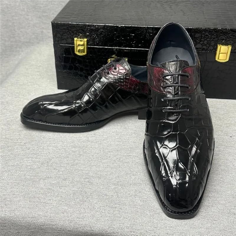 Authentic Real Crocodile Skin Square Toe Men Dress Oxfords Genuine Exotic Alligator Leather Male Lace-up Mixed Color Dress Shoes3