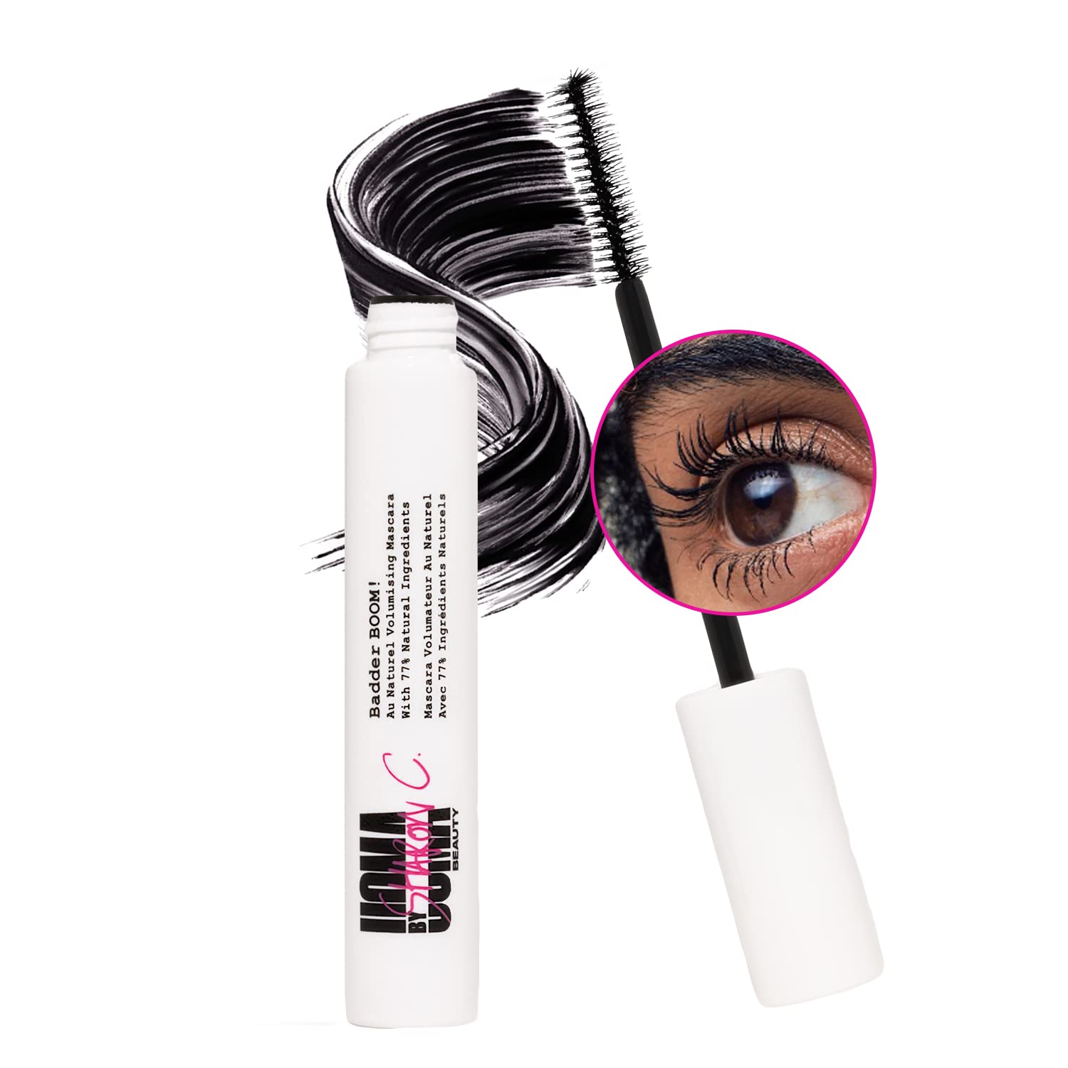 UOMA by Sharon C - Mascara Black, Badder Boom Extreme Black Mascara Volume and Length, Vegan Mascara + Argan Oil for Lash Volume, Gentle Hypoallergenic Mascara for Sensitive Eyes, Lengthening Mascara