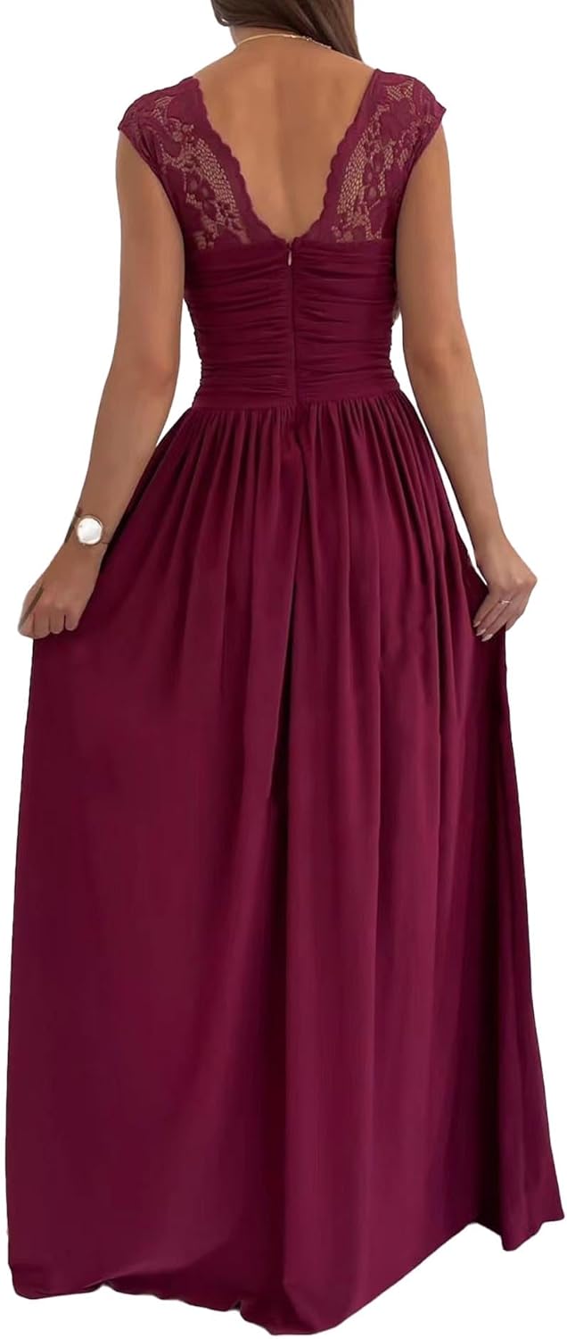 ECDAHICC Womens Sexy Wrap V-Neck Dress Sleeveles Ruched Empire Waist Bridesmaid Wedding Guest Maxi Dresses - Image 5