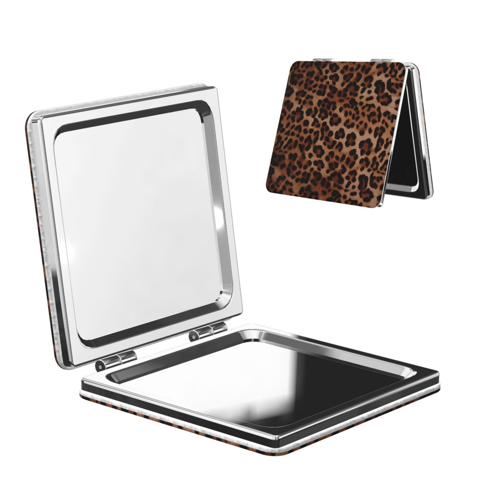 LZQPOEAS Leopard Print Makeup Mirror 2-Sided 1X/2X Magnification Compact Mirror Small Pocket Mirror for Purse Folding Portable Handheld Mirror Travel Makeup Mirror for Gift Square