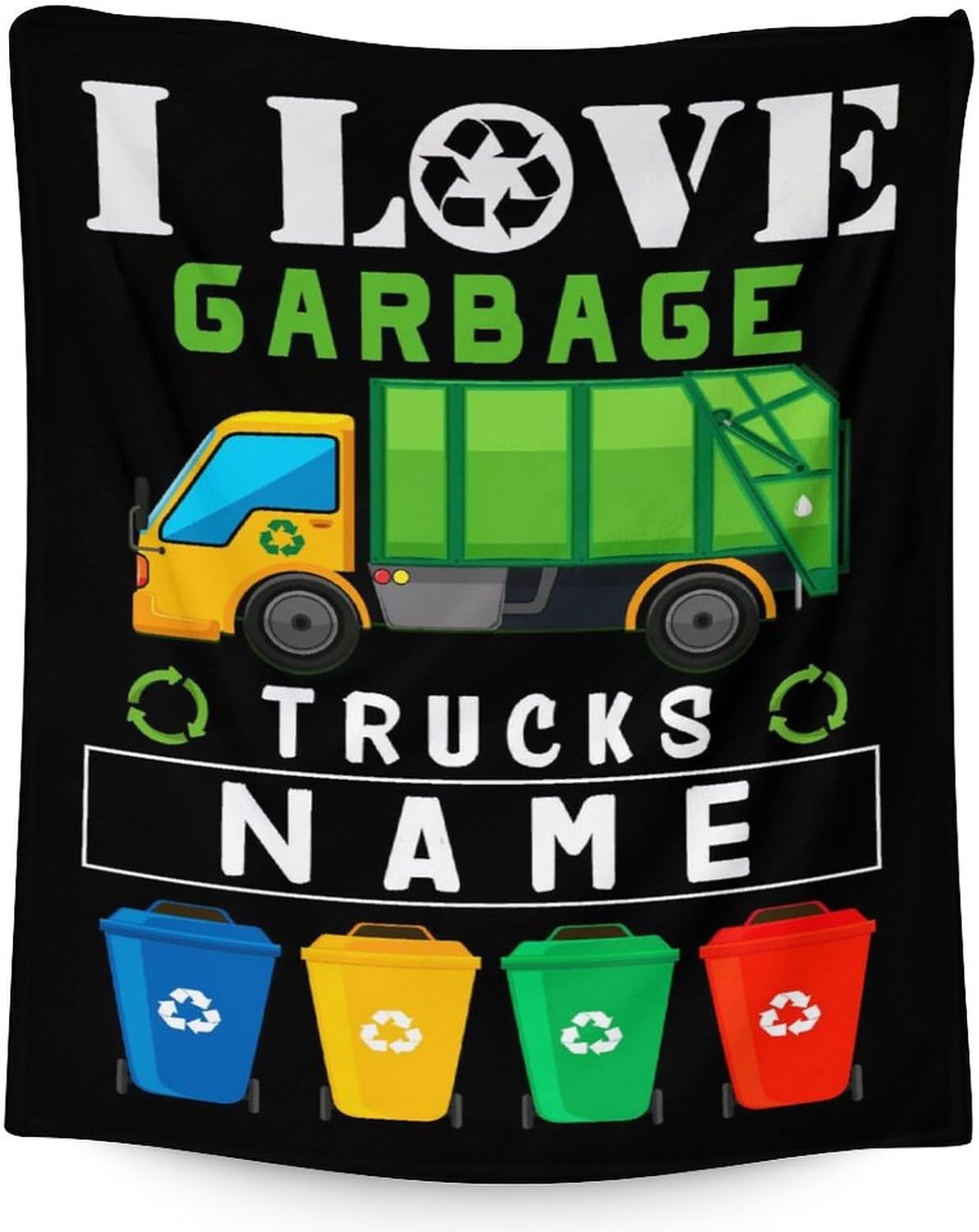 Mercuryelf Custom Garbage Truck Blanket Gift - 60x80 Inches Funny Throw Blankets for Boys - Black Soft, Fuzzy & Warm Throws for Bed, Couch