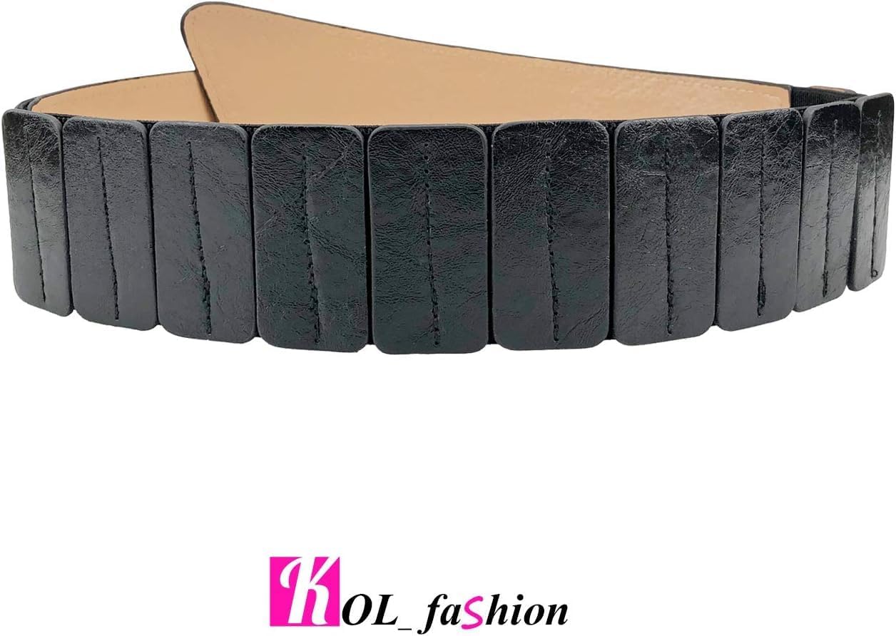 Women's Fashion Vintage Wide Waist Belt Elastic Stretch Cinch Belts With Interlock Buckle, Black, One Size image 4