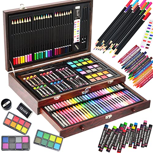 Wooden Box Art Coloring Setï¼Œ143pc Art Drawing Supplies,Art Painting Coloring Kit,Portable Art & Crafts Supplies for Kids,Adult,Teensï¼ŒAs Gift for Girls Ages 7 8 9 10 11 12 and up(143 Pieces)