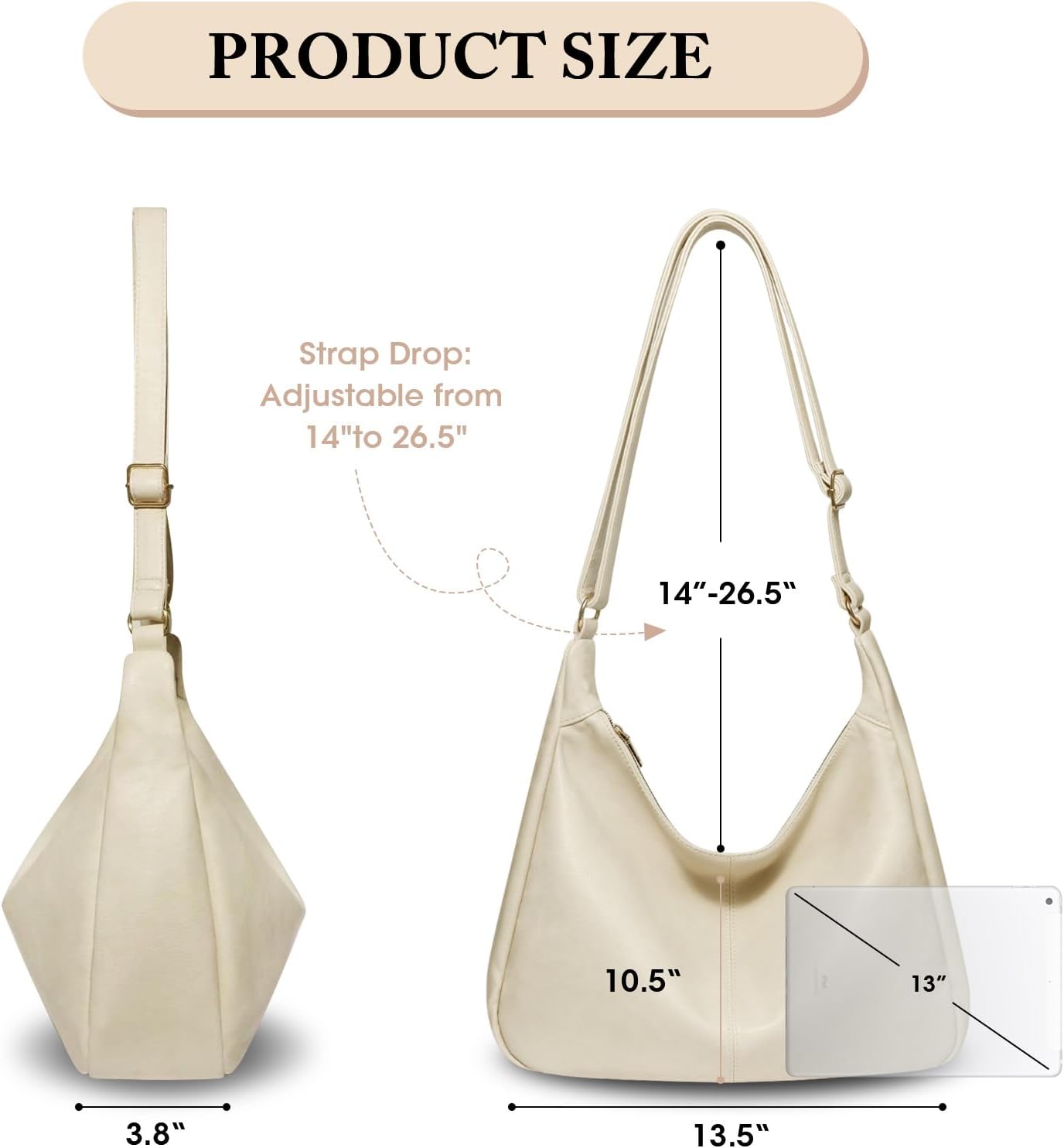 Hobo Bags for Women, Foldable Vegan Leather Tote Bag, Stylish Slouchy Shoulder Bag, Handbags Purses for Women - Image 3