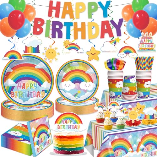 Cocomigo 213pcs Rainbow Birthday Decorations for Kids, Includes 350gsm...