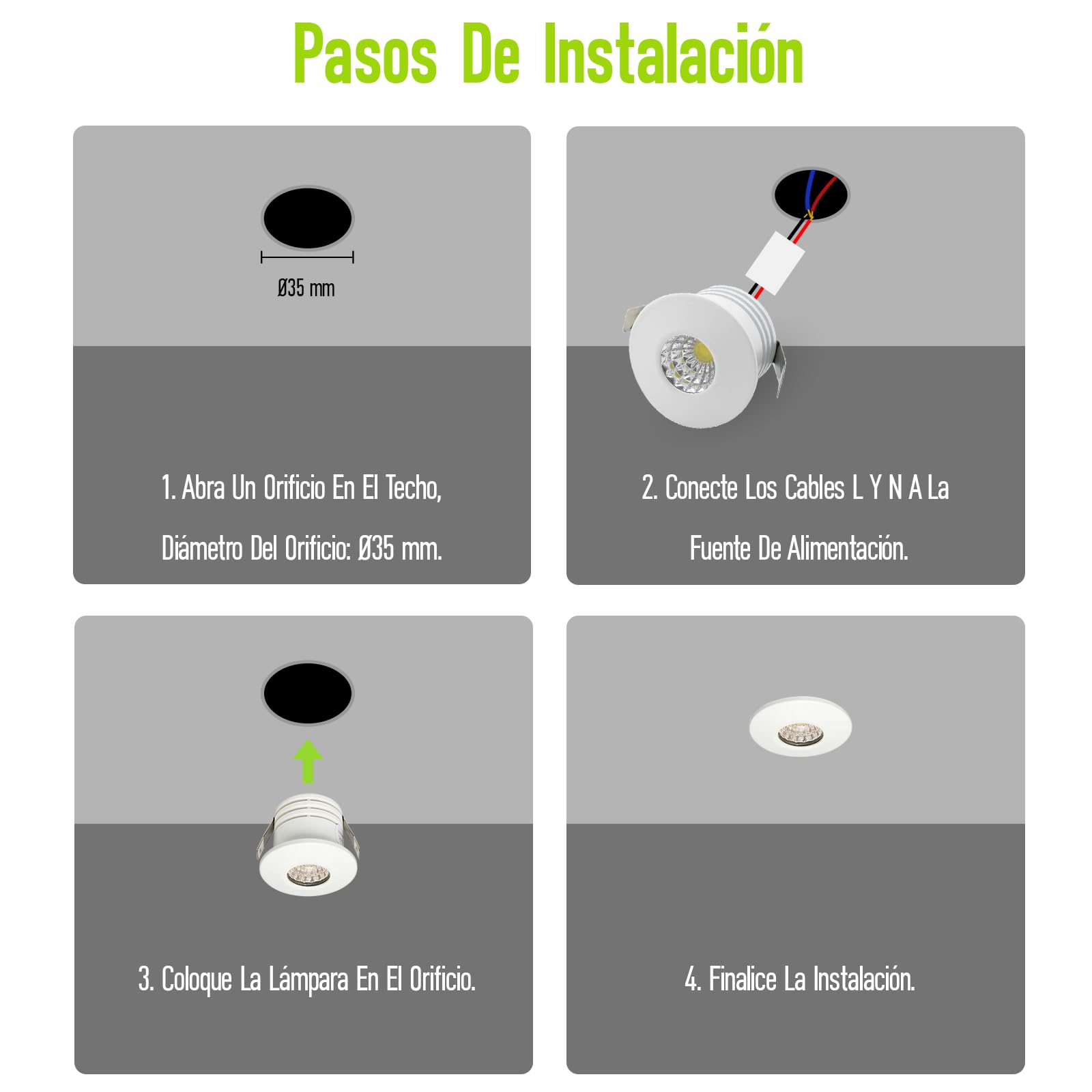 4 Mini Focos LED Empotrable Interior Techo 3W Blanco Foco Spot COB Blanco Cálido 3000K 210LM Aluminio LED Iluminación de Vinoteca Armario Cocina Φ40 mm x 31mm | Montaje Φ35 mm