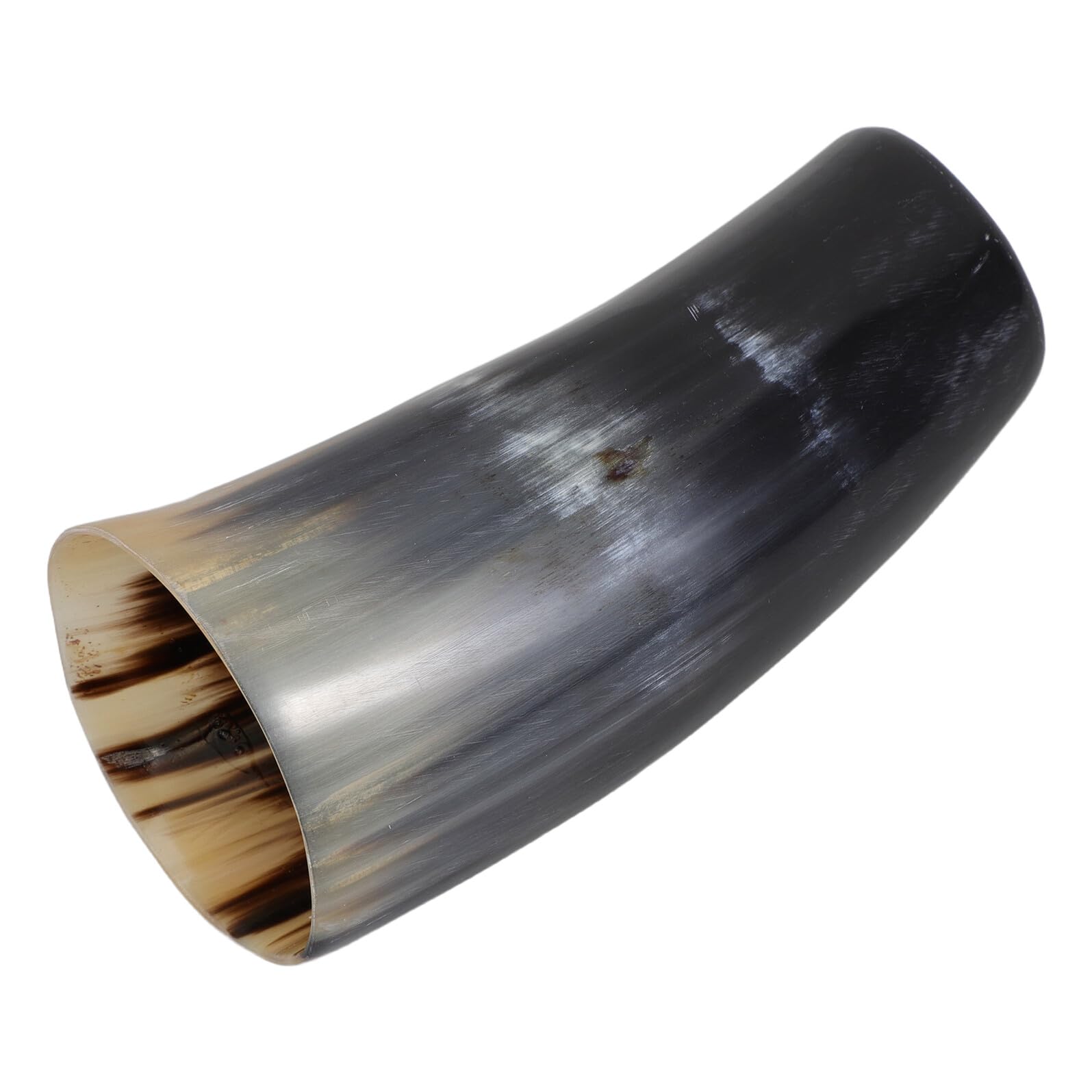 Vaso vikingo rústico de cuerno natural pulido con base de madera