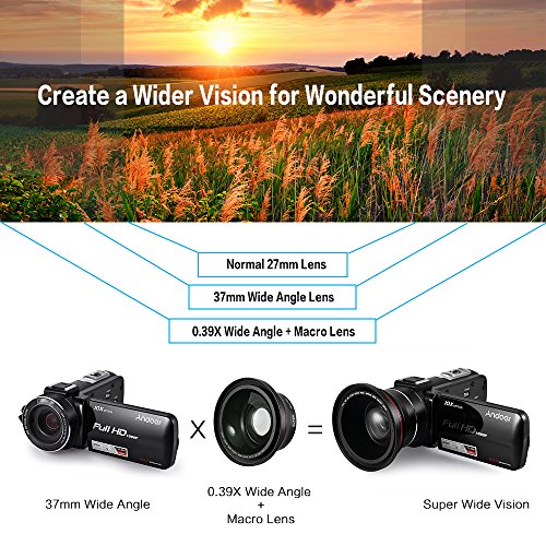 Moniss HDV-Z82 1080P Full HD 24MP câmera de vídeo digital filmadora com grande angular 0,39X + lente