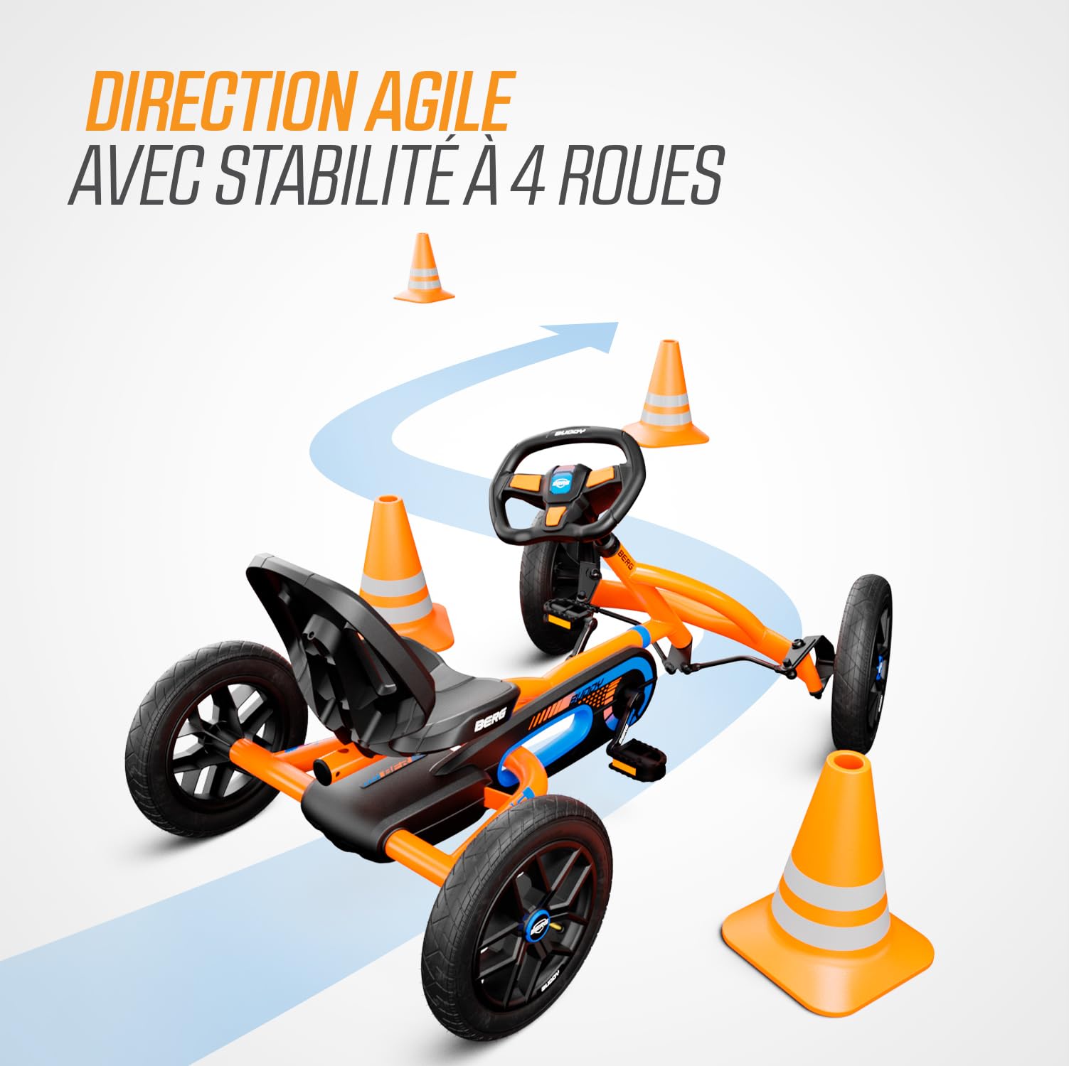 BERG Kart à pédales Buddy B-Orange 3-8 ans cadre robuste selle réglable volant réglable