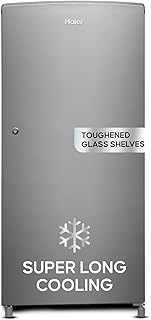 Haier 185L 2 Star Direct Cool Single Door Refrigerator | Toughened Glass Shelves | Large Veg Box | Fast Ice Making | Longer Cooling Retention | Easy Clean Back (HED-19TMS-N, Moon Silver)