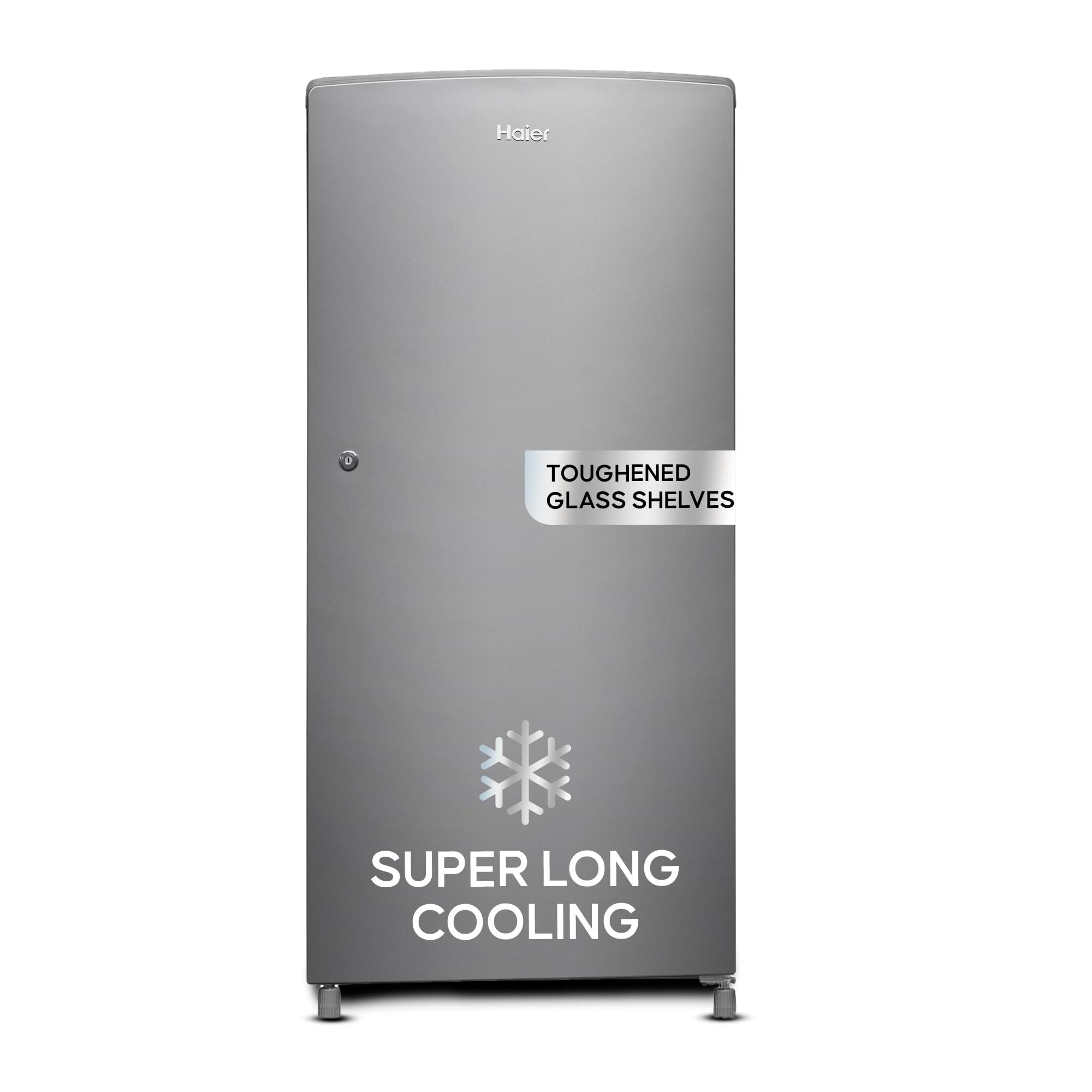 Haier 185L 2 Star Direct Cool Single Door Refrigerator | Toughened Glass Shelves | Large Veg Box | Fast Ice Making | Longer Cooling Retention | Easy Clean Back (HED-19TMS-N, Moon Silver)