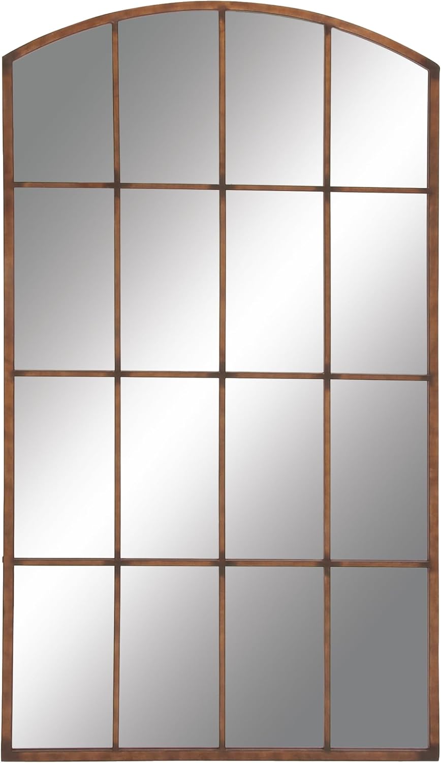 Deco 79 Metal Room Wall Mirror Window Pane Inspired Entryway Mirror with Arched Top, Wall Mounted Mirror 39" x 1" x 71", Copper
