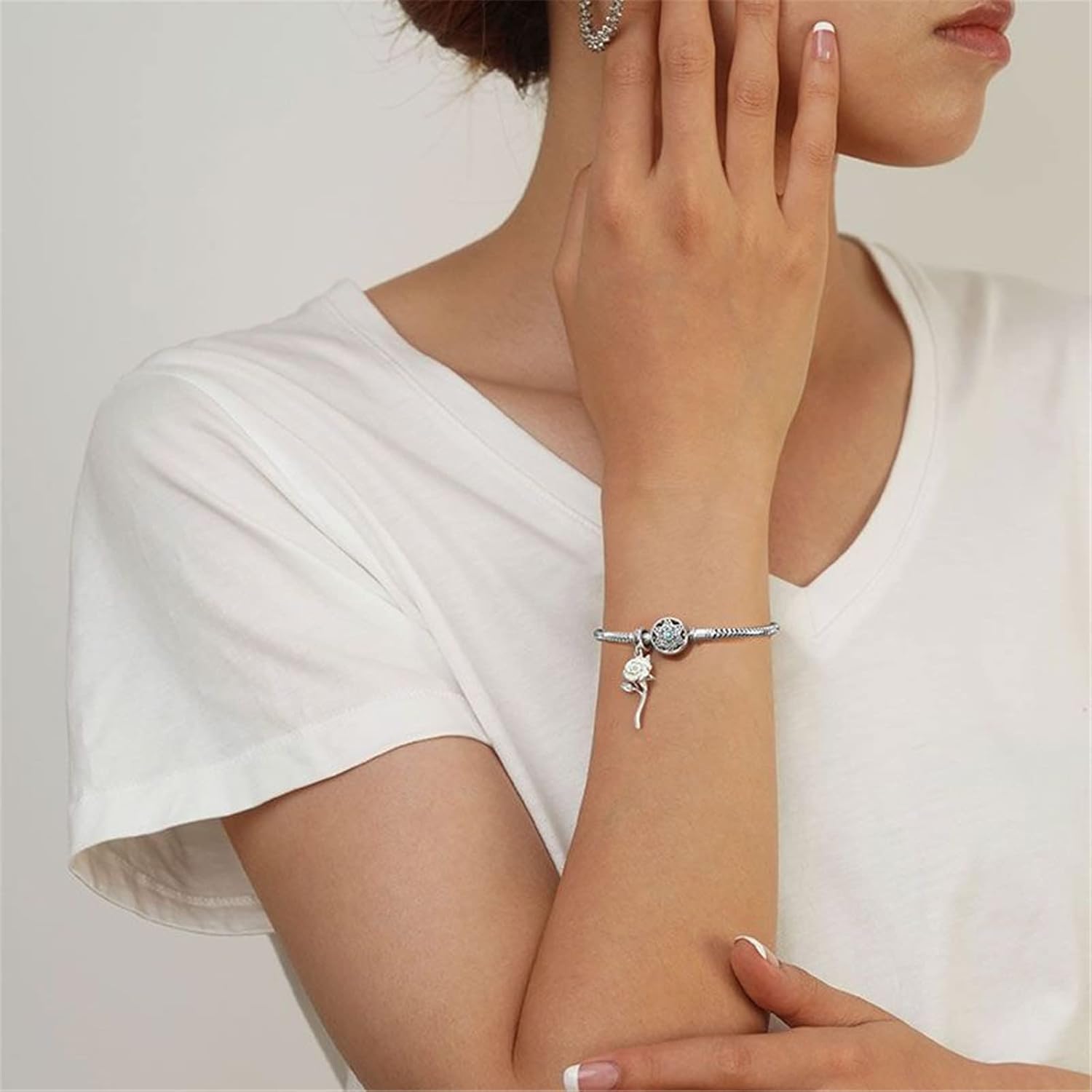 GNOCE Hexagram Basic Snake Chain Bracelet 925 Sterling Silver Love Mom Charms Bracelet Jewelry Gift For Women Wife