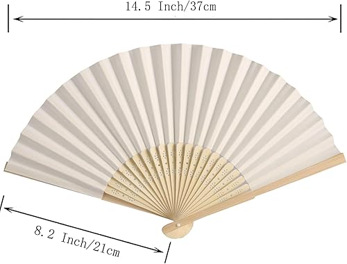 Miniatura 2 de 50 abanicos de mano de papel con bolsas de organza, abanicos plegables de mano de bambú para bricolaje, recuerdos decorativos de fiesta de boda