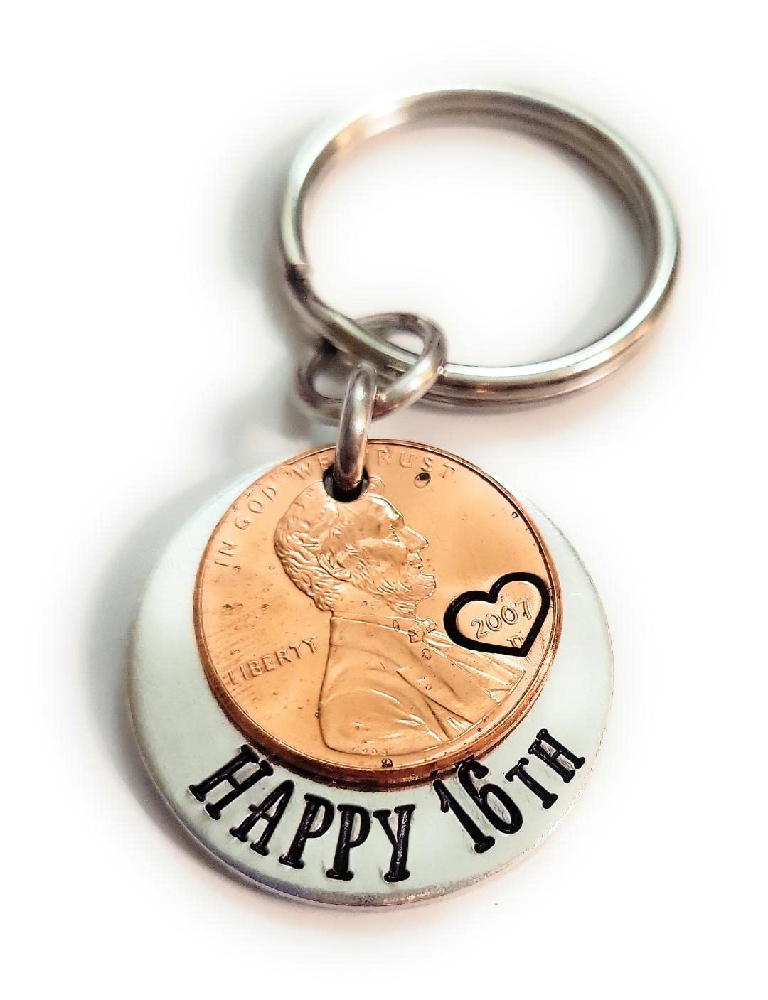 Happy 16th Birthday Gift with a Lucky 2006 Penny Copper Coin Key Chain