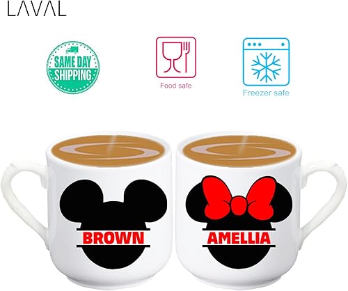 Miniatura 5 de Juego de tazas de café MM Head Custom Parejas Names Mug Head Mouse tazas de café para mujeres, compromiso, aniversario, boda, pareja para él y ella