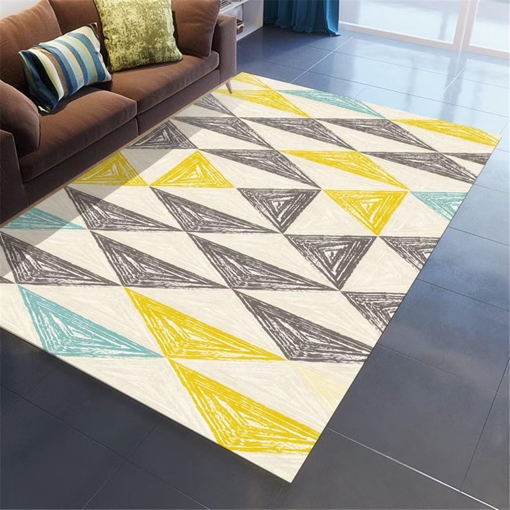 Tapis jaune graffiti pour salon moderne et salle à manger contemporaine