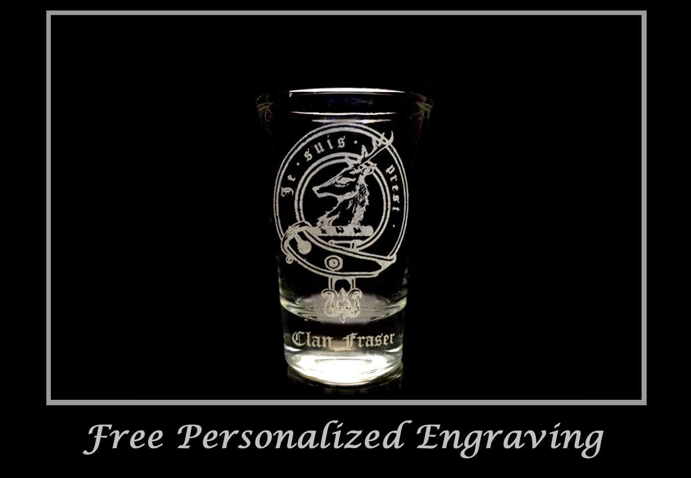 Fraser Scottish Family Clan Crest Shot Glass 2oz Set of 6 – Personalized Heraldic Engraving