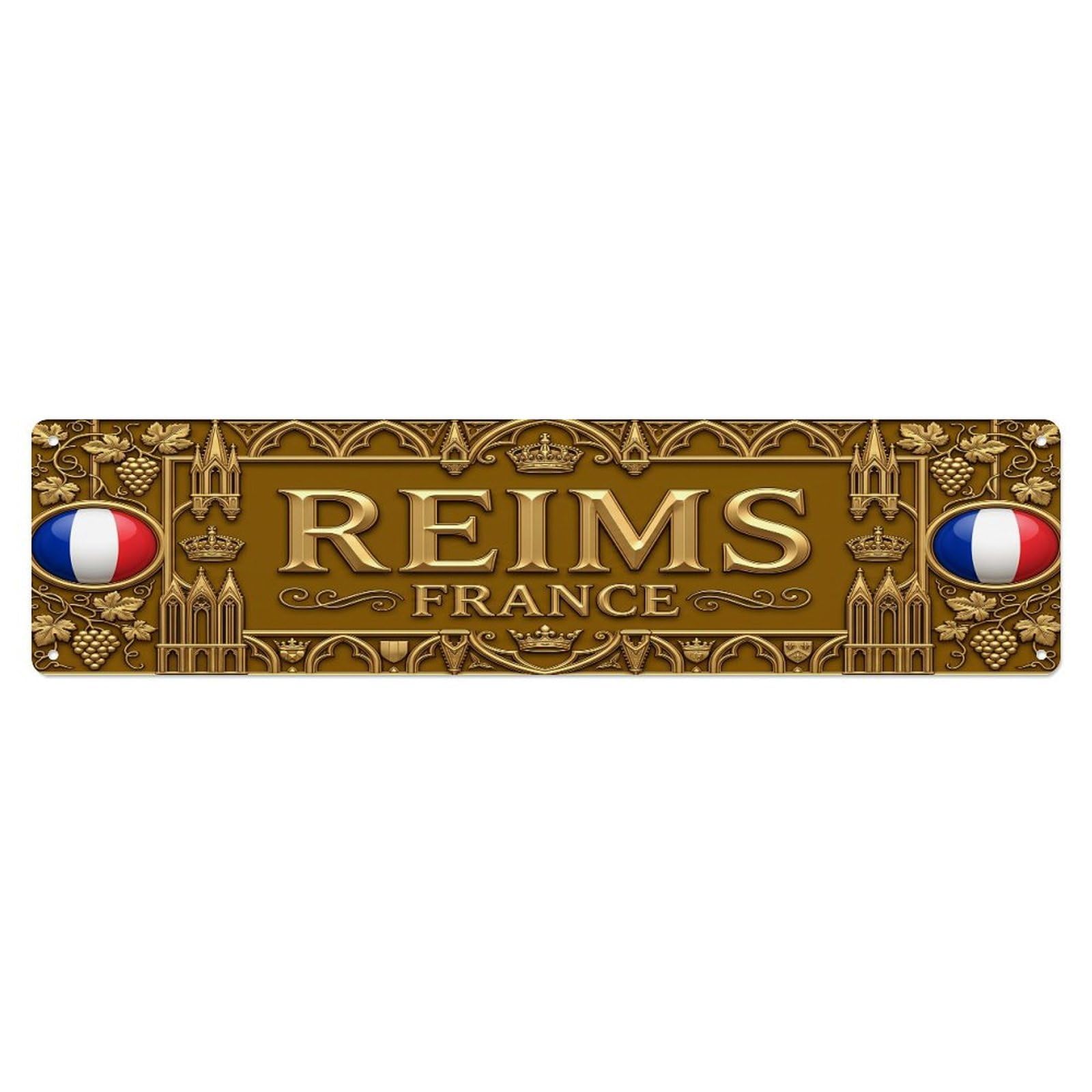 Cmhok Vintage Style Vintage Reims France Flag Pattern Metal Tin Sign Wall Decor For Cafe, Club, Garden Metal Poster 4X16inch