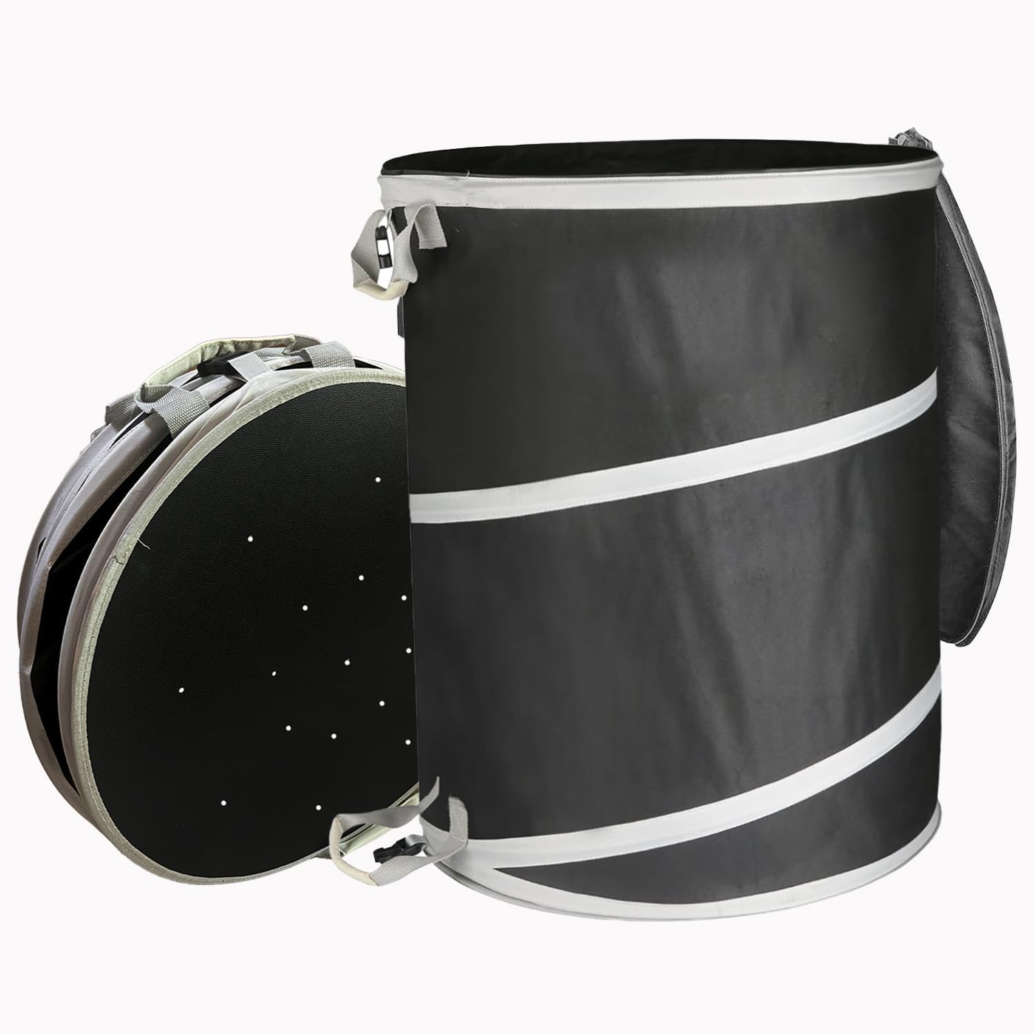 Collapsible Trash Can for Yard Waste & Camping, 42 Gallon Pop-Up Garbage Bag with Hard Bottom & Zipper Lid, Heavy Duty Reusable Outdoor Trash Can for Lawn Care, Garden, RV, Indoor Storage