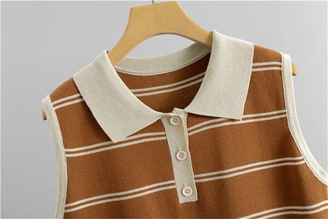 Top a righe da donna in maglia con colletto a polo senza maniche set da 2 pezzi maglieria maglione tee abiti a vita alta gamba larga pantaloni