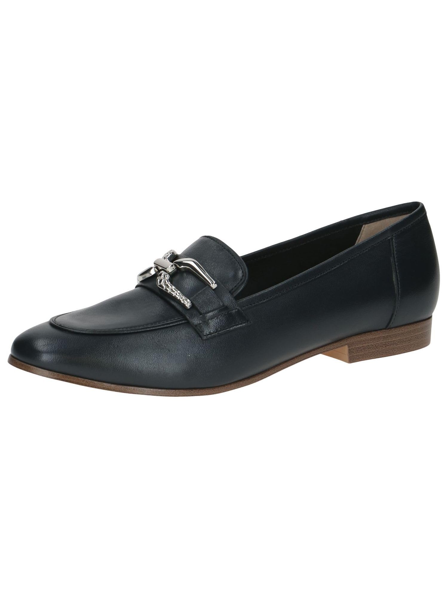 CAPRICE women's leather loafers with block heel, Blue (Ocean Nappa), 6.5 UK