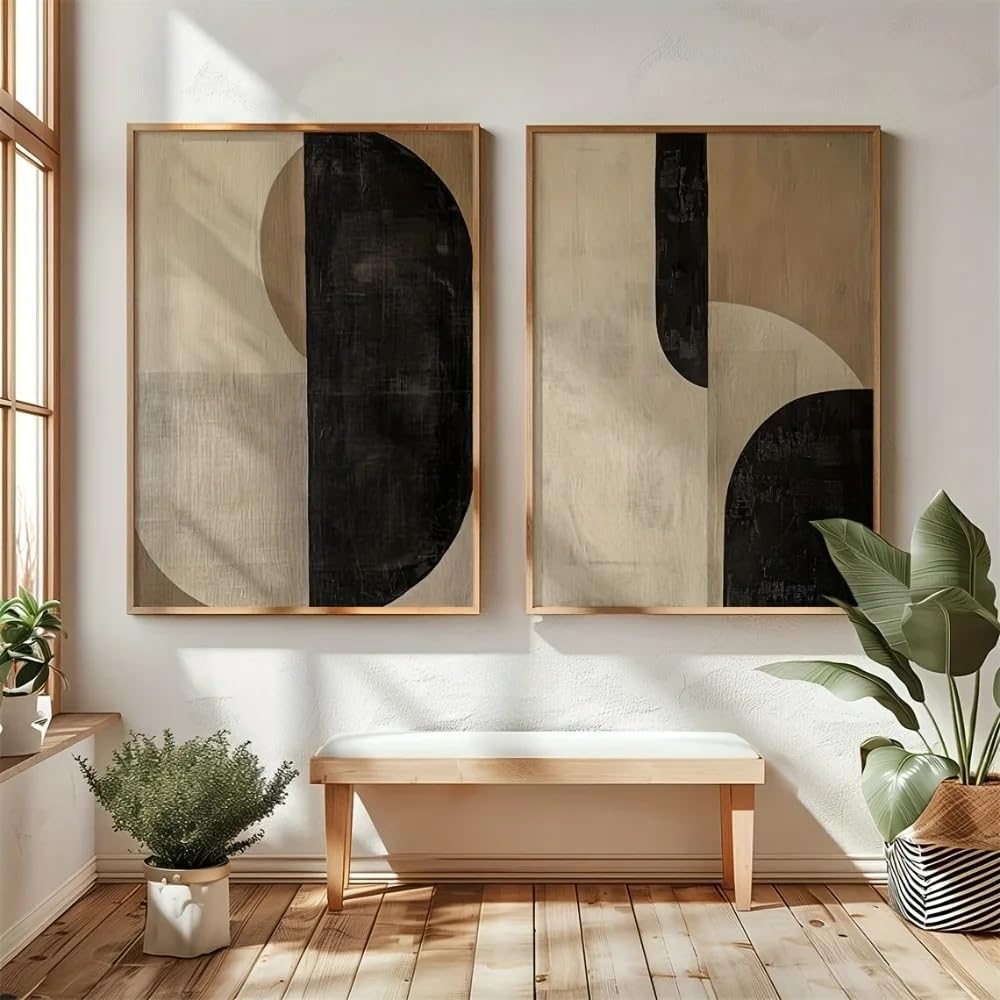 LTjiajuypd Stampa su tela, poster artistici astratti geometrici retrò per soggiorno, arredamento moderno e semplice (60x85 cm - 2 pezzi)