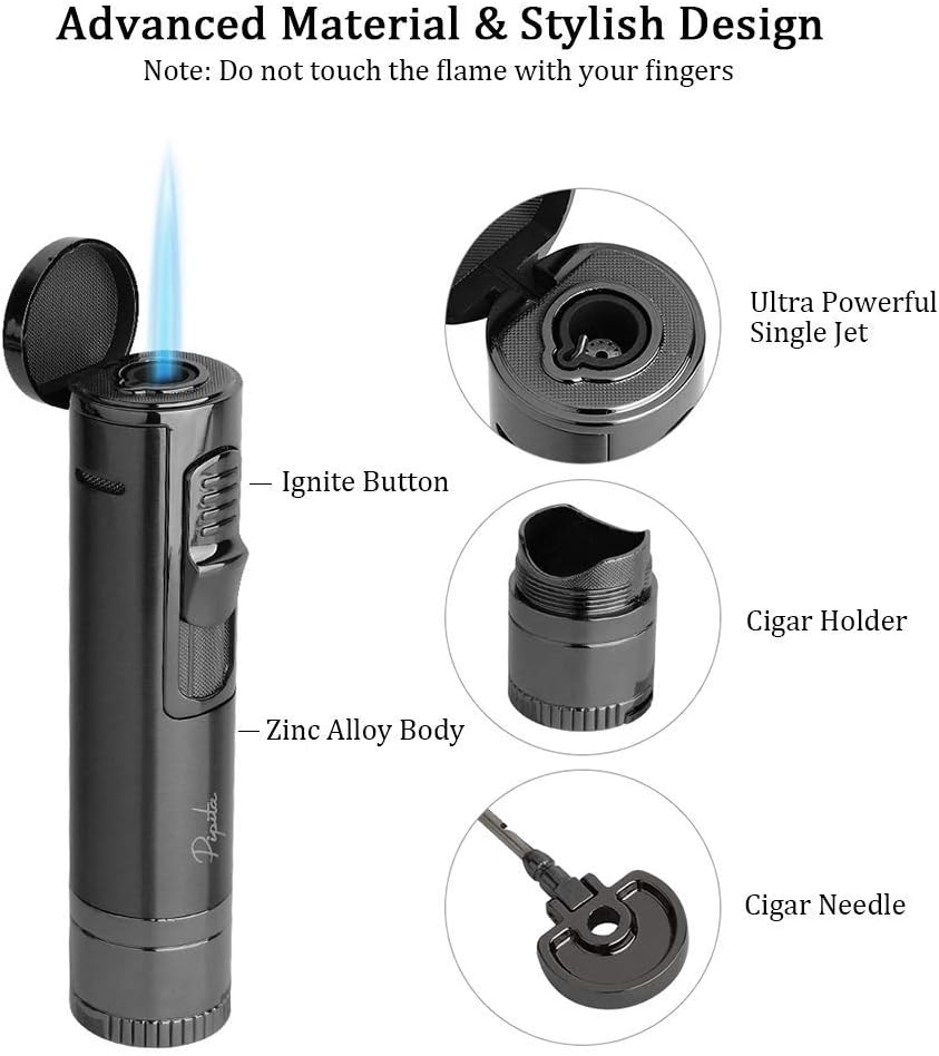PIPITA Torch Lighter,Cigar Holder,Cigar Needle,Windproof Single Torch Refillable Butane Gas Lighter with Punch, Cigar Cigarette Lighter