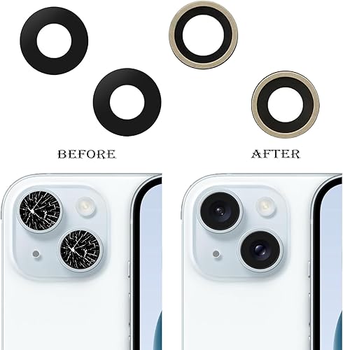 Miniatura 3 de Juego de 2 piezas de repuesto para lente de cámara trasera 15 Plus para iPhone 15, repuesto de vidrio con adhesivo preinstalado + kit de