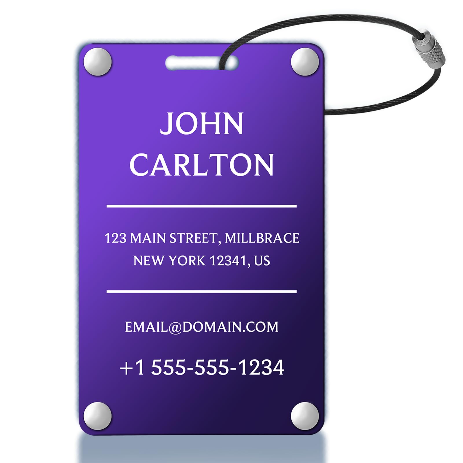 Personalized Luggage Tags for Suitcases - Aluminum Custom Luggage Tags for Backpacks & Bags, Sturdy, Waterproof & Heavy Duty (Purple/Card-Sized)