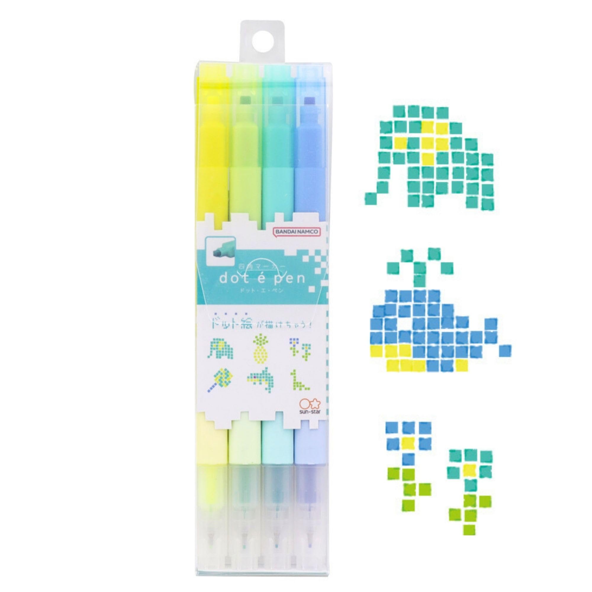 "DotEPen, Double Sided Water- Based marker Pen, Square Dot and Fine- Point Pen for Art, Coloring, Illustrating, Set of 4,B Collection (Fluorescent Yellow, Fluorescent Green, Mint, Blue)