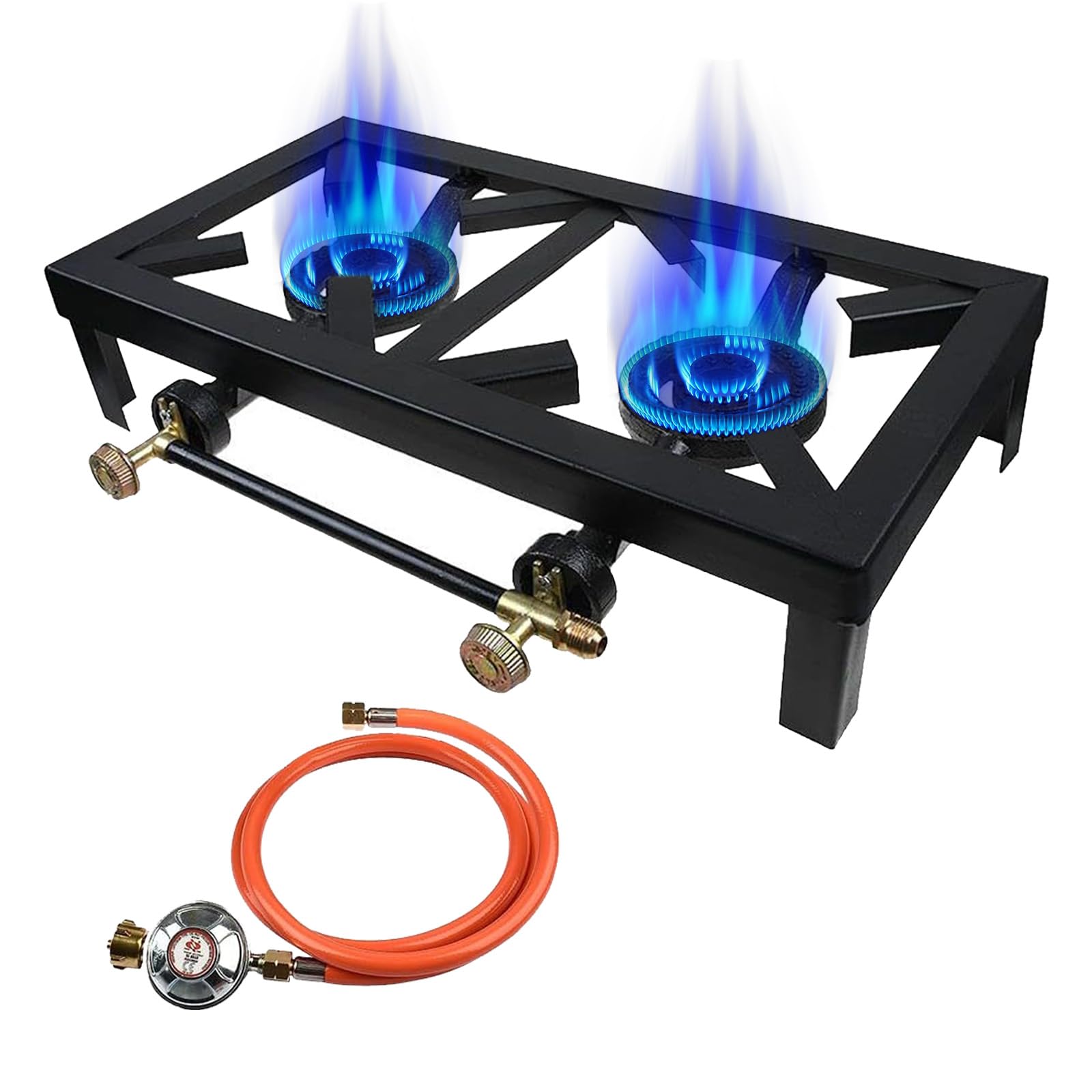 Fornello a gas da 8 KW, a 2 fiamme, con tubo da 1,2 m e regolatore di pressione da 50 mbar, fornello da campeggio per usi all'aperto