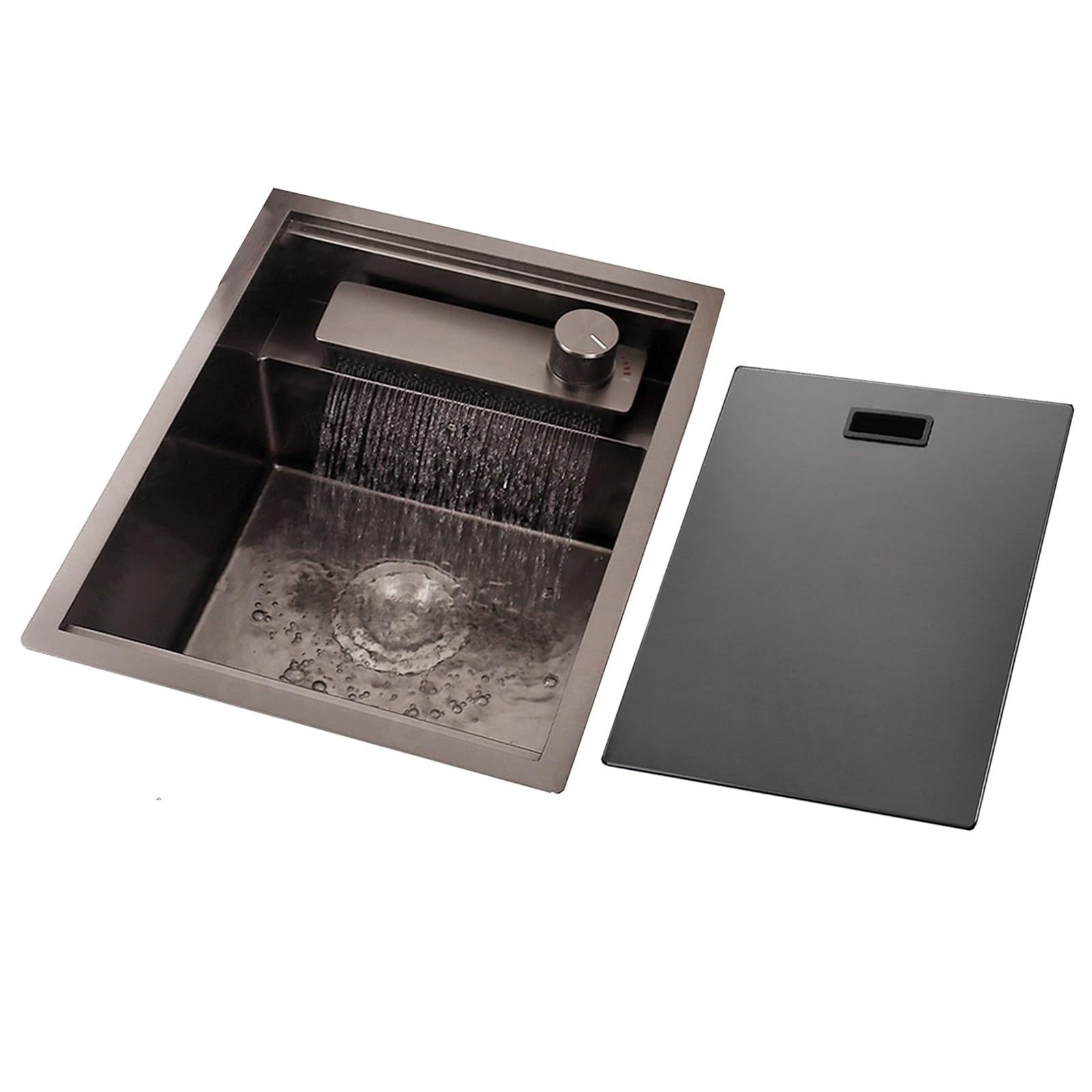WBJGUOD Kitchen Hidden Sink – Stainless Steel Countertop with Waterfall Faucet Cover Panel, Mini Bar Built-in Vegetable Washing Basin(30 * 45 22cm)