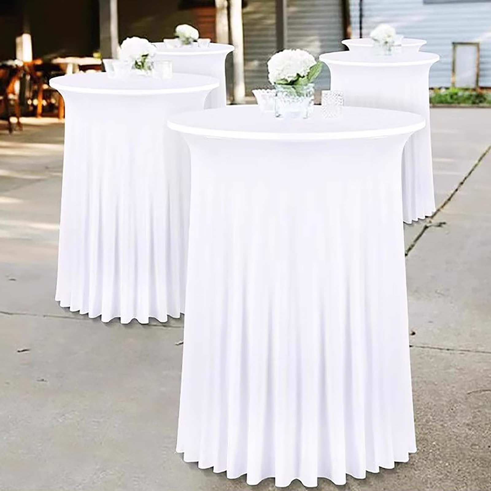 Nowoczesna okrągła spódnica stołowa rozciągliwy obrus koktajlowy na wesela, imprezy i wydarzenia, elegancka spódnica na biurko na bankiety i hotele (biała 60 x 110 cm)