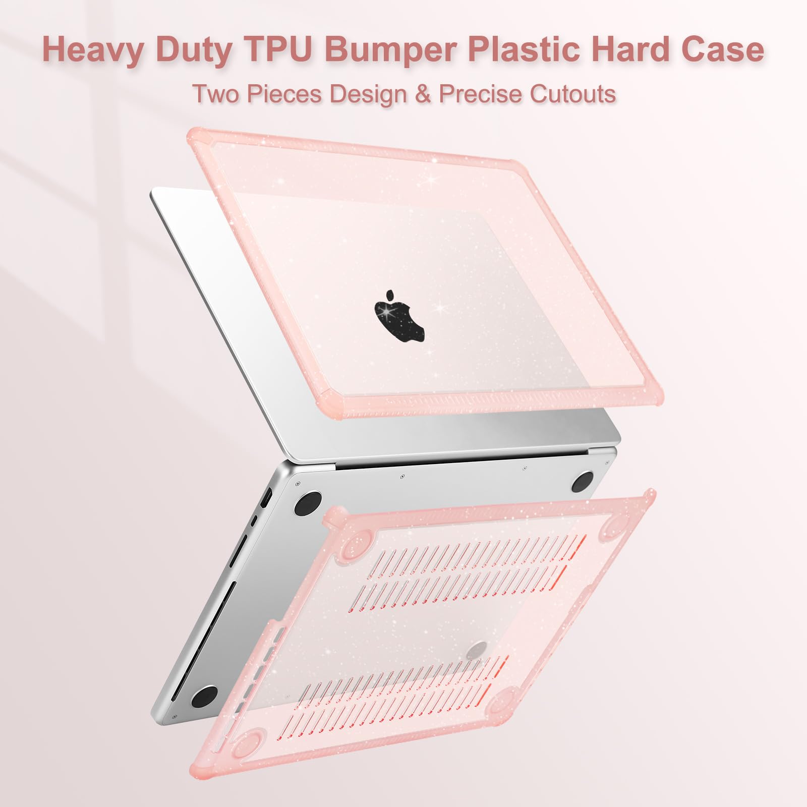 MOSISO Custodia Compatibile con MacBook Pro 14 Cover 2025-2021 M5 A3434 M4 A3112 A3185 A3401 M3 A2918 A2992 M2 A2779 M1 A2442, Case Glitter Anti-Crepa Paraurti TPU Pesante&Copritastiera, Rosa