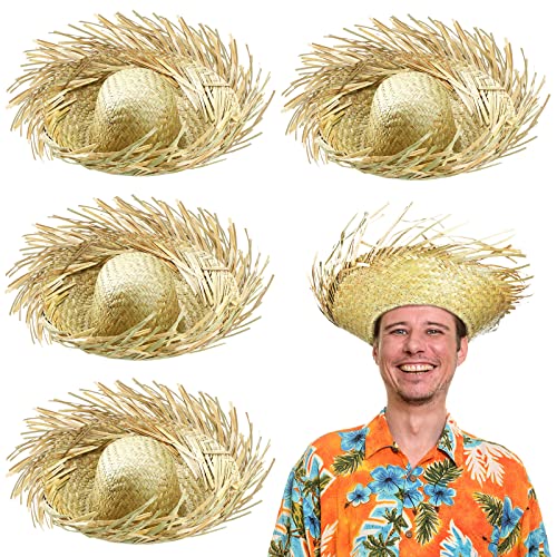 Patelai 4 Pcs Puerto Rico Straw Hat Hawaii Straw Hat Scarecrow Costume Accessory for Summer Beach Women Men(Dark Classic Style)